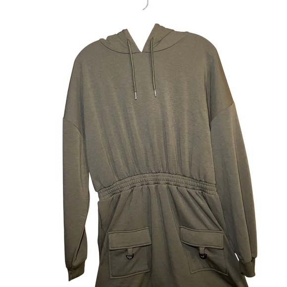 Almost Famous Womens XL Olive Green Hoodie Dress Long Sleeve Pockets Casual - Picture 3 of 5
